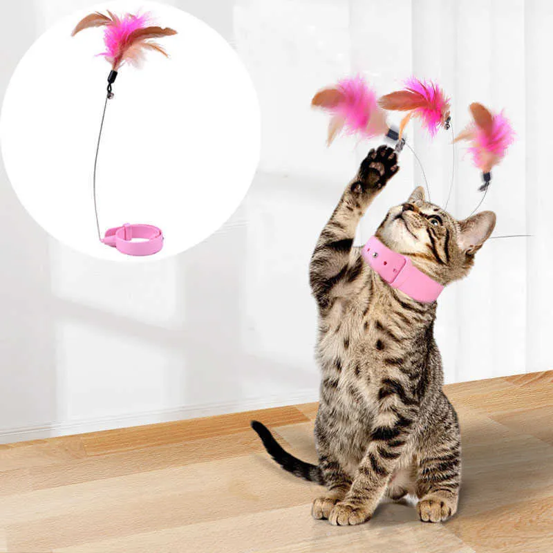 Interactive Cat Toys Cat Toys Funny Feather Teaser Stick With Bell Pets Collar Kitten som spelar teaser Wand Training Toys for Cats Supplies G230520