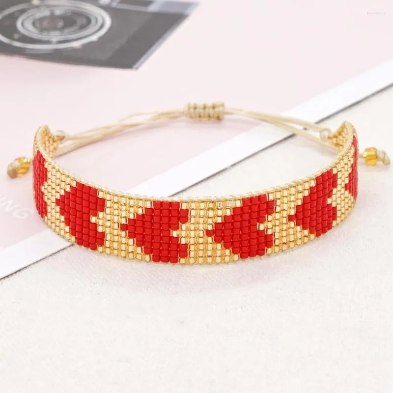 Pulseras de eslabones Go2BoHo Pulsera de corazón rojo Joyería de moda Chapado en oro Cuenta de semilla de Miyuki Tejido a mano Ajustable de moda para mujeres