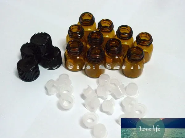 1 ml (1/4 dram) Amber Glass Essential Oil Bottles, Orifice Reducer no Hole& cap 50 pack Factory Price Wholesale