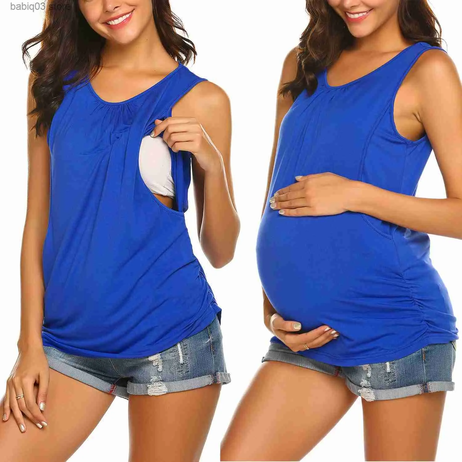 Maternidade Tops Tees Women Maternity Tops Camisetas de manga curta para mulheres grávidas Round Neck Douco A amamentando camisetas