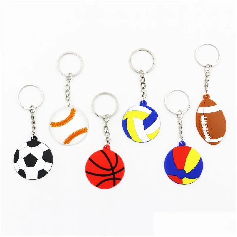 Keychains Lanyards Creative Keychain Pendant Football Basball Basketball Volleyball Beach Ball Rugby Key Chain Portable PVC Keyri DHMGW