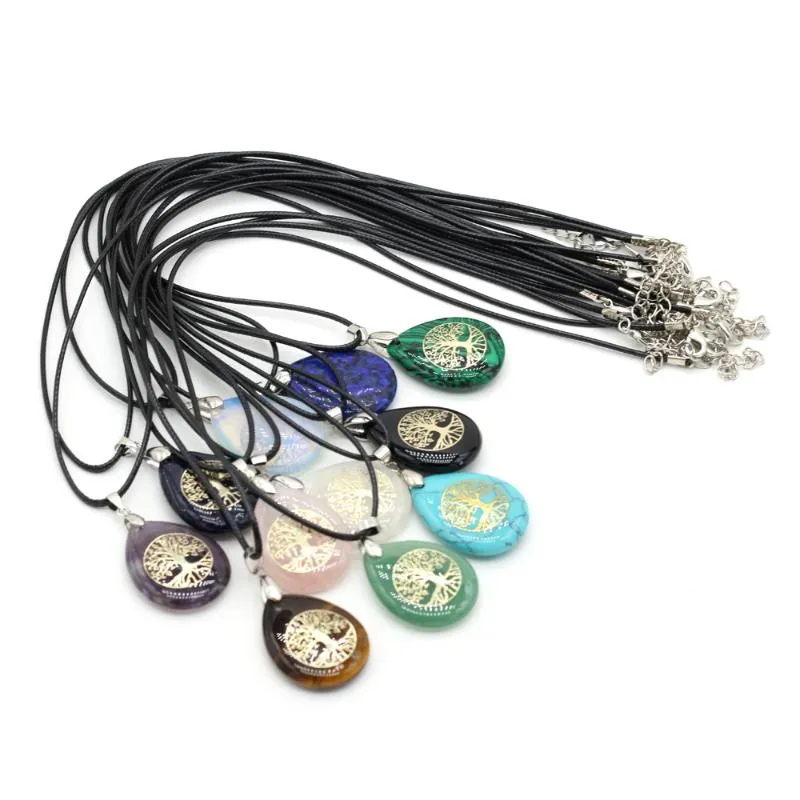 Pendentif Colliers Goutte Forme Collier 25x32mm Pierre Naturelle En Alliage De Métal Sept Chakras Aura Guérison Pour Les Femmes Bijoux Cadeau