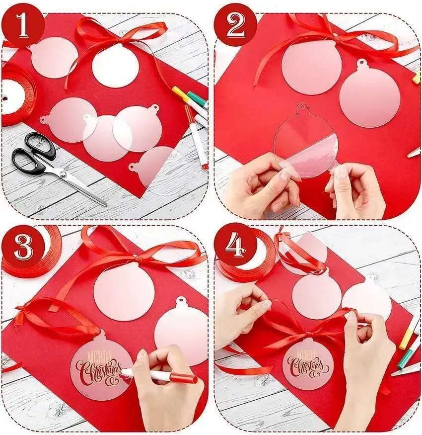 24 Stück 3 Zoll transparenter klarer Kreis Weihnachts-Hangtag DIY leerer runder Acryl-Weihnachtsbaumschmuck-Anhänger A0531