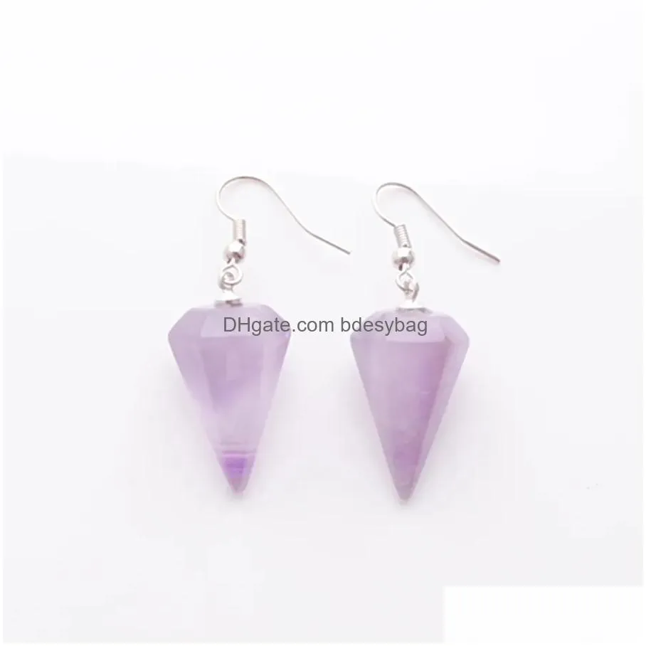 Dangle Chandelier Earrings For Women Hanging Fashion Jewelry Bohemian Pyramid Natural Stone Amethysts Turquoises Crystal Romantic Dhzda