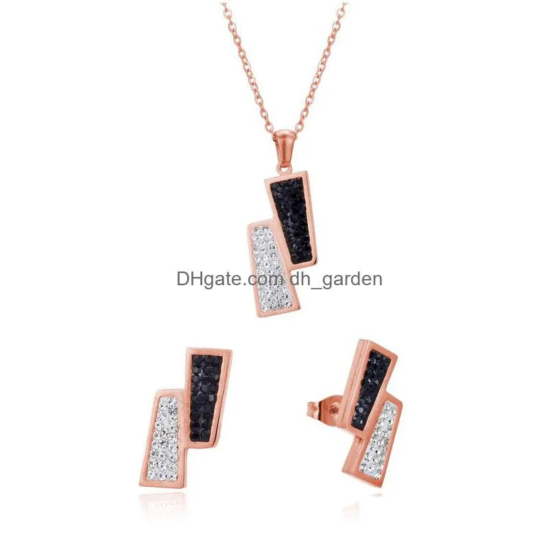 Oorbellen ketting set fysara roestvrij staal zwart en witte kristallen sieraden sets bruids dubai voor vrouwen drop del dhgarden dha3g