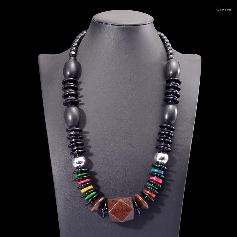 Correntes Uddein Teaque artesanal de colar de corrente de miçanga de madeira preta para mulheres geometria marrom geometria de madeira jóias gemas bohemia Chokers