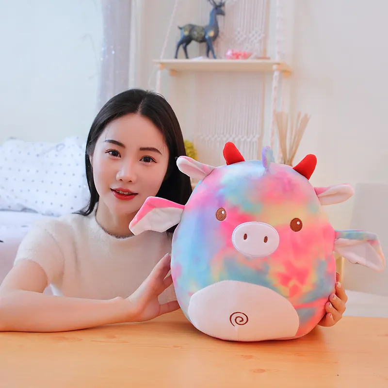 Cartoon animal rainbow unicorn pillow soft black and white cow doll plush toy cushion