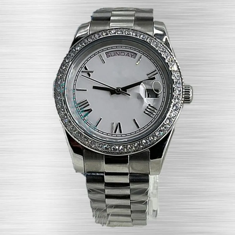 Diamentowe automatyczne zegarki dla mężczyzn Busines zegarek wykonany z premium ze stali nierdzewnej niebieska igła na rękę na rękę Sapphire Sapphire Deep Wodoodporne Walentynki Prezent Dhgate