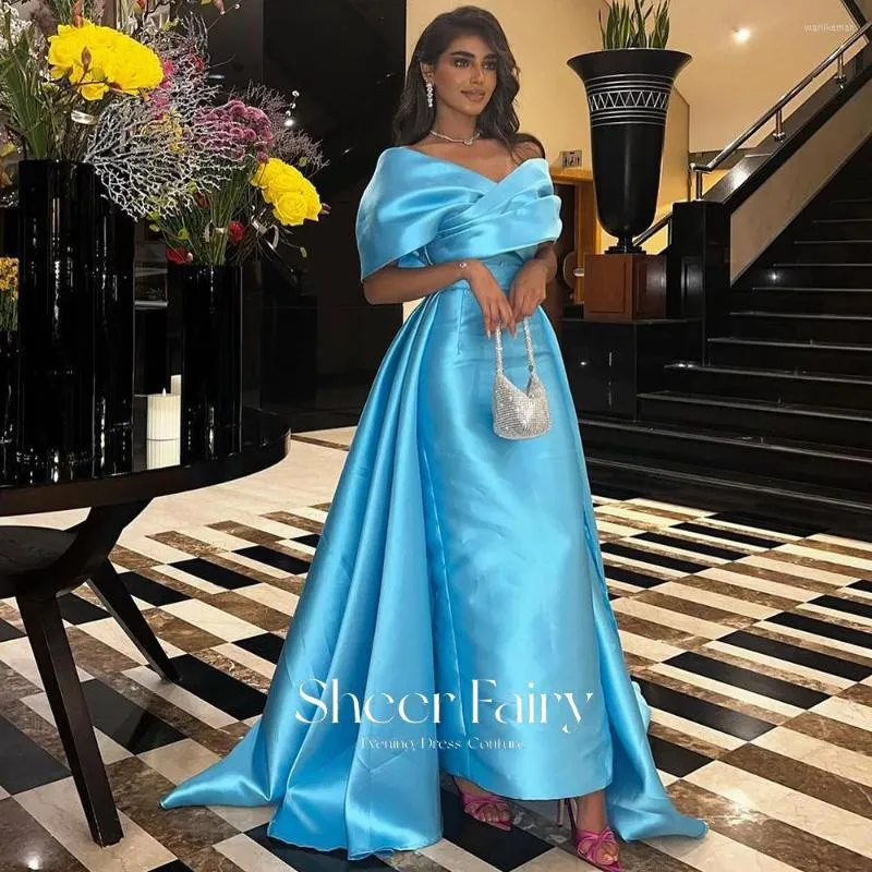 Vestidos de festa pura sereia azul de fada no ombro da noite para feminino aniversário de casamento árabe longa vestidos formais formais sf053