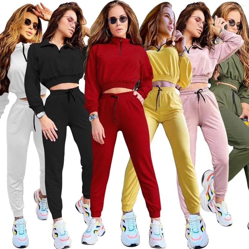 Women's Two Piece Pants HAOOHU Solid Women Sportswear Casual Fall Clothes 2023 Urban Streetwear Ladies Tracksuits Slim Cotton Fashion 2 Pcs