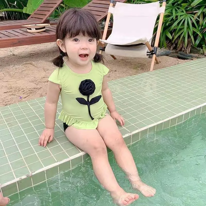 Bebek kızlar tek parçalı mayolar yaz çocukları dantel falbala yüzme çocukları spa plaj mayo