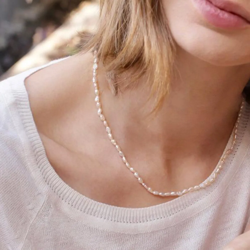 Chokers trendy vrouwen Tiny Pearl Minimalistische Echte Pearl Pecklace1.8-2 mm/2.2-2.8 mm/3-4 mm Maat zoetwaterparel Dainty Choker cadeau voor haar 230524