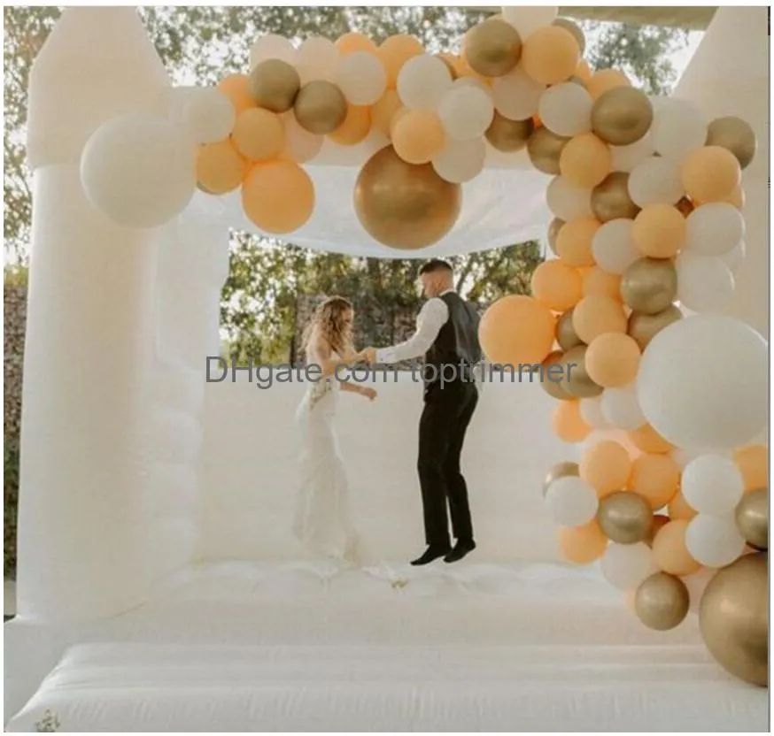 Inflables BouncersPlayhouse Columpios Deportes Juegos al aire libre Juguetes Regalos Bouncersplayhouse 13X13Ft 4X4M Wedding Bouncer White Bounce House Birthd