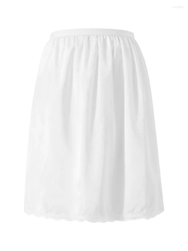 Kvinnors sömnkläder qinghua satin halva slip för kvinnor under klänningar plus storlek fast färg lång underskjol spets trim elastisk midja maxi kjol