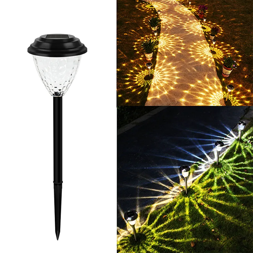 Lâmpadas solares LED Lâmpada de gramado Luzes de jardim à prova d'água ao ar livre branco para passar a passarela de quintal paisagem Paisagem Decorativa Pathway Stake Stake de aço inoxidável Vidro