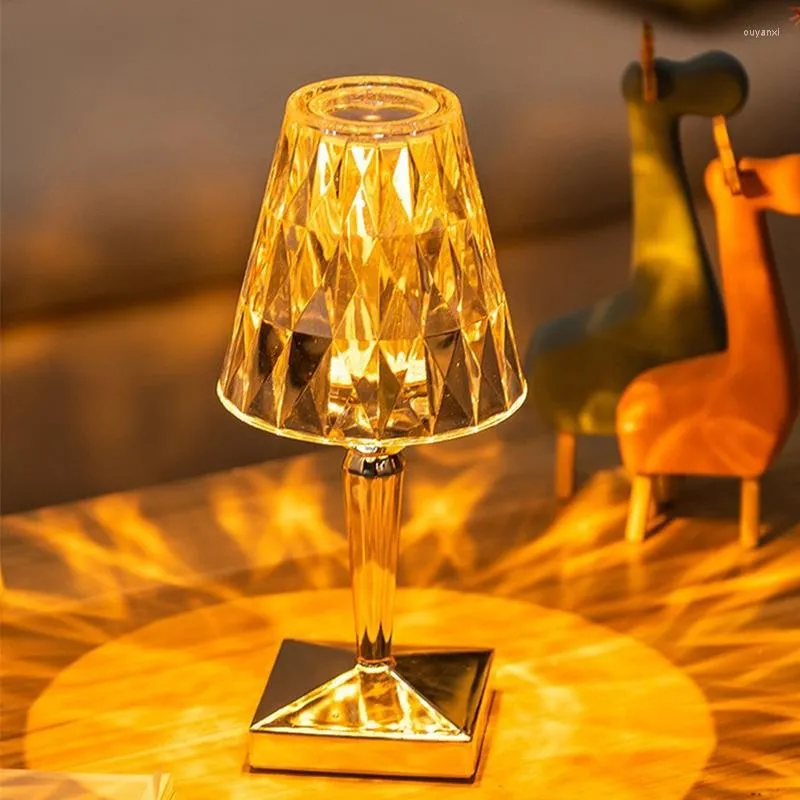 طاولة مصابيح الأكريليك خمر مصباح USB القابلة لإضاءة داخلية الإضاءة الماس ديكور بجانب غرفة نوم