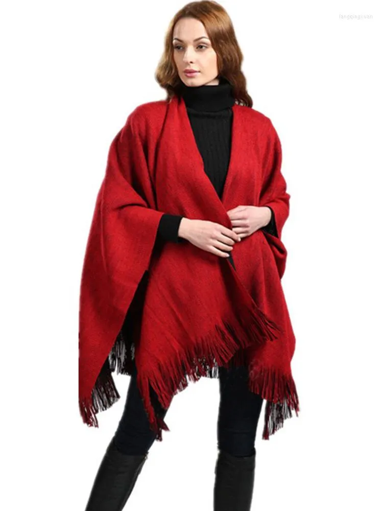 Шарфы имитация кашемир женщин шарф зимний классический сплошной кисточка пончо теплые женщины Толстая оберточная одеяло Capa para mujer pashmina Шали