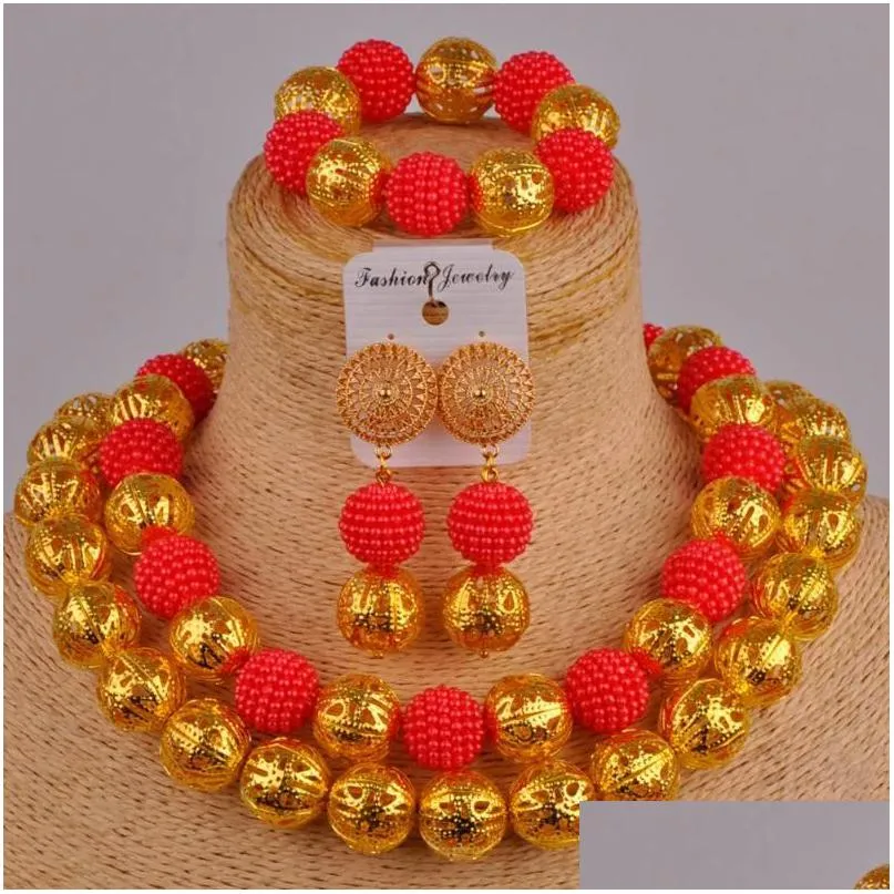 Earrings Necklace Red Simated Pearl Costume African Set Nigerian Beads Jewelry Zz18Earrings Drop Delivery Sets Dhgarden Dh6Qt