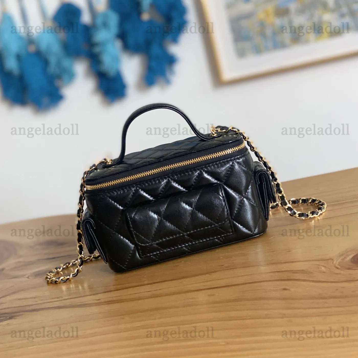 10A Mirror Quality Designers Mini Vanity Case Bags 17cm Womens Shiny Real Leather Quilted Purse Luxury Handle Handbag Crossbody Shoulder Chain Box Bag