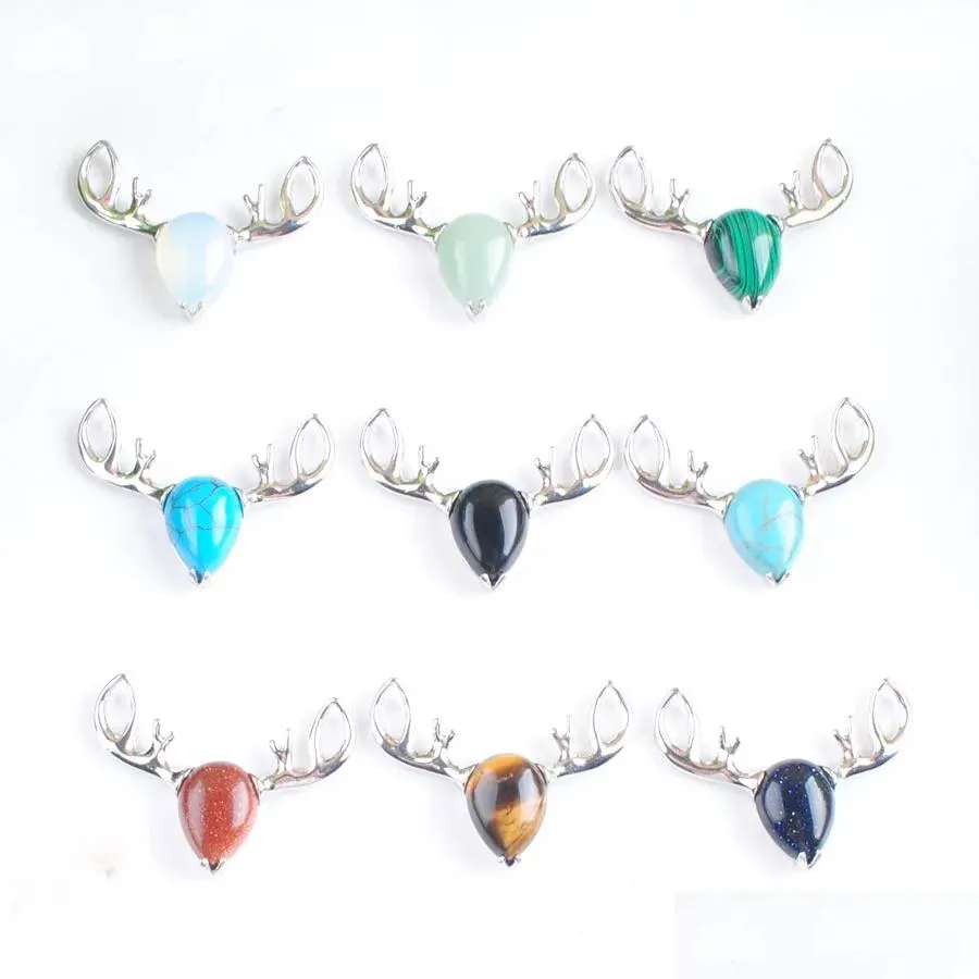 ペンダントネックレスYowost Natural Tigers Eye Opal Gemstones Dear Head shaped Animal Charm Trendy Men Women Reiki Jewellery Accessorie Dhium