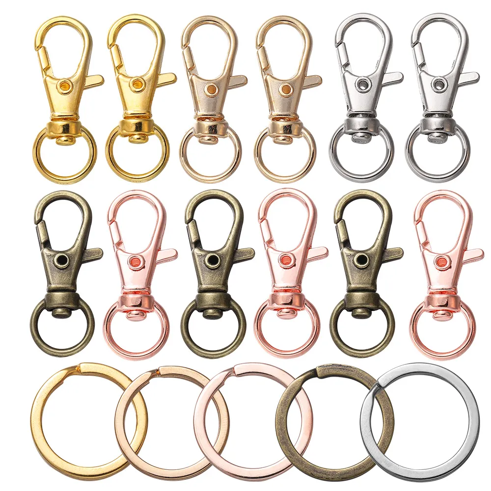 20st Split Key Ring Hummer Clasp Hooks Split Key Ring Swivel Connector för DIY Halsband Armbandskedjan Smycken Tillverkande