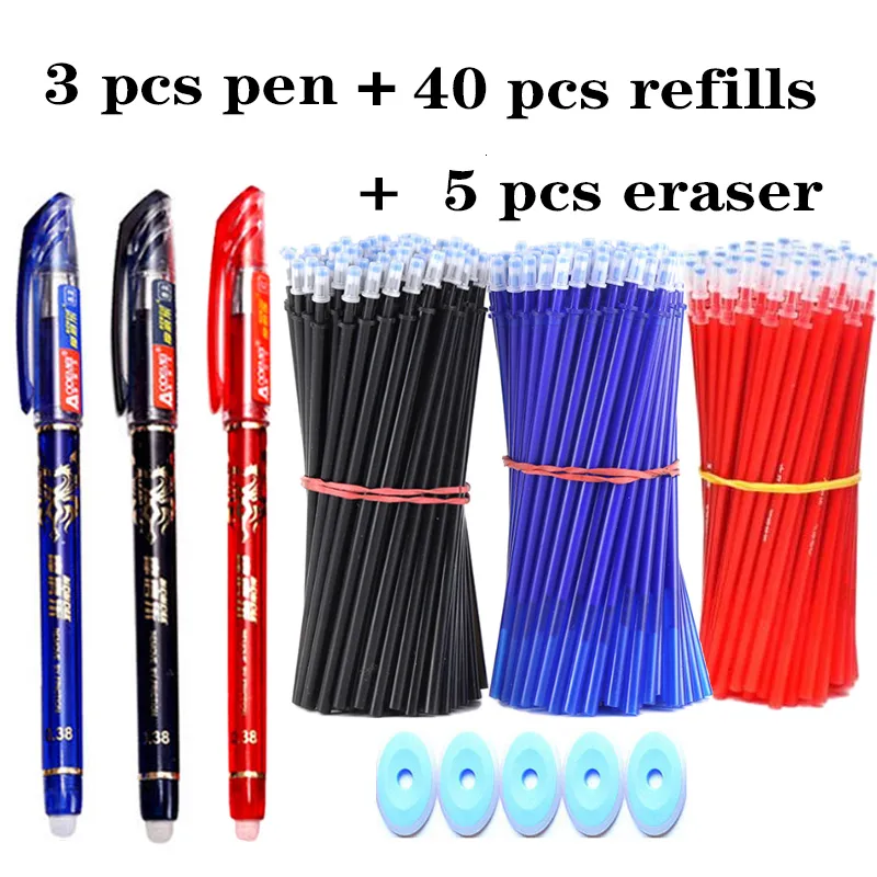 Stylos à bille 48 Pcs Gel Effaçable Set Gomme pour Écriture Kawaii Papeterie Lavable Poignée Stylo Spinning Fournitures Scolaires 230523