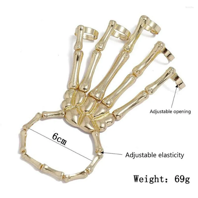 Bangle Unique Silver Steampunk Men's Bracelet Gothic Hand Skull Skeleton Elastic Adjustable Couple Women's Ring Jewelry