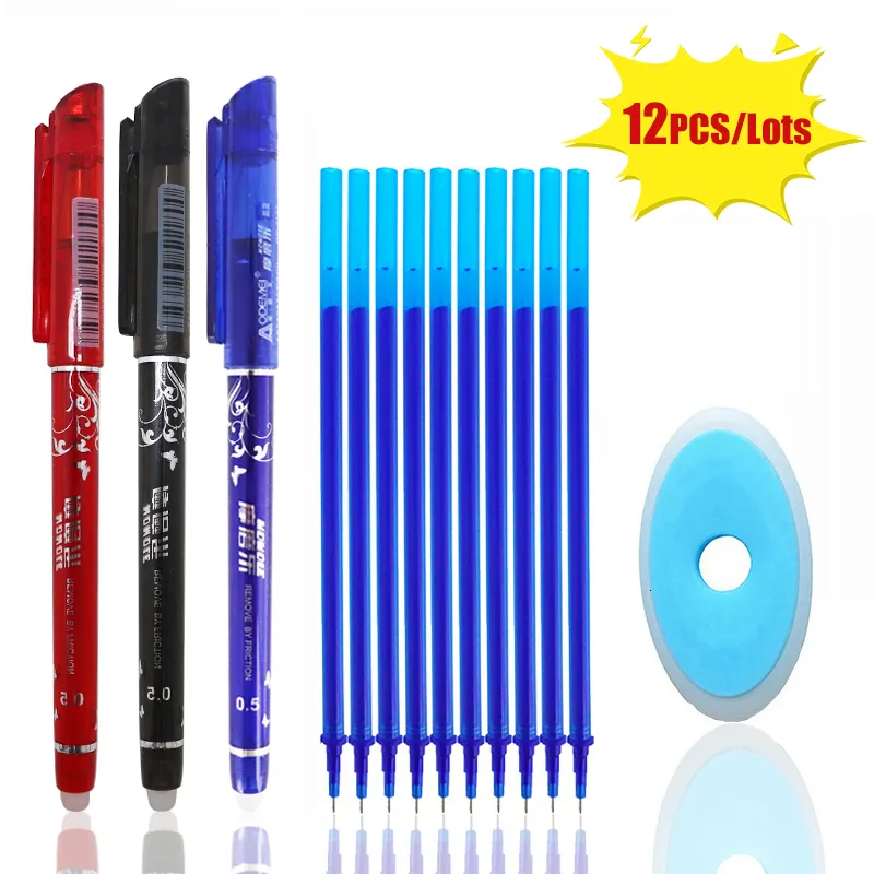 Ballpoint Pens 12 PcsSet Erasable Pen 05mm Refill Washable Handle Rod BlueBlackRed Ink Gel for School Office Writing Supply Stationery 230523