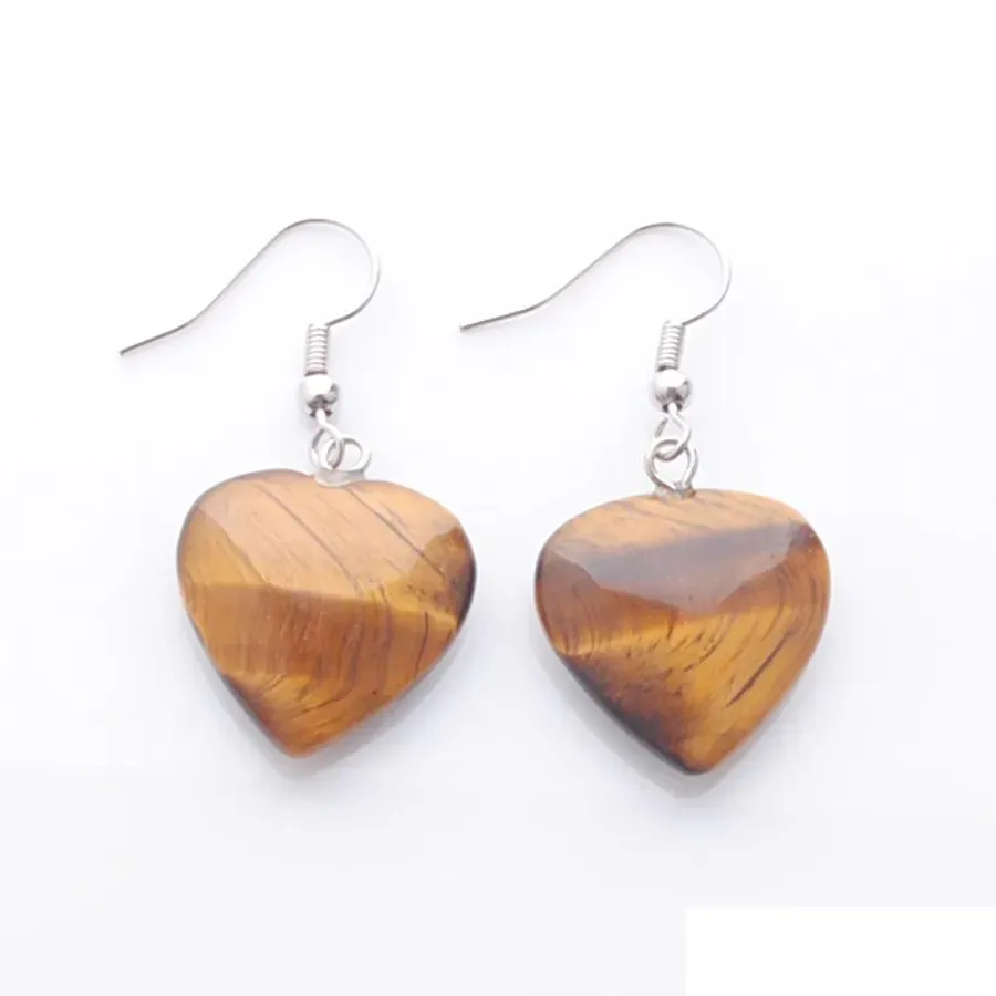 Dangle Chandelier Natural Tigers Eye Beads Stone Earrings For Women Romantic Heart Shaped Pendant Hanging Earring Fashion Jewelry Dh8Fu