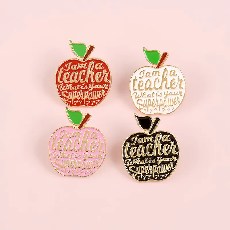 4 стиля яблочные эмалевые булавки Учитель Superpower Значок Бруш Броч Джинсовая сумка Colthes Bags Cartoon Fruit Badves Jewelry Give для учителей
