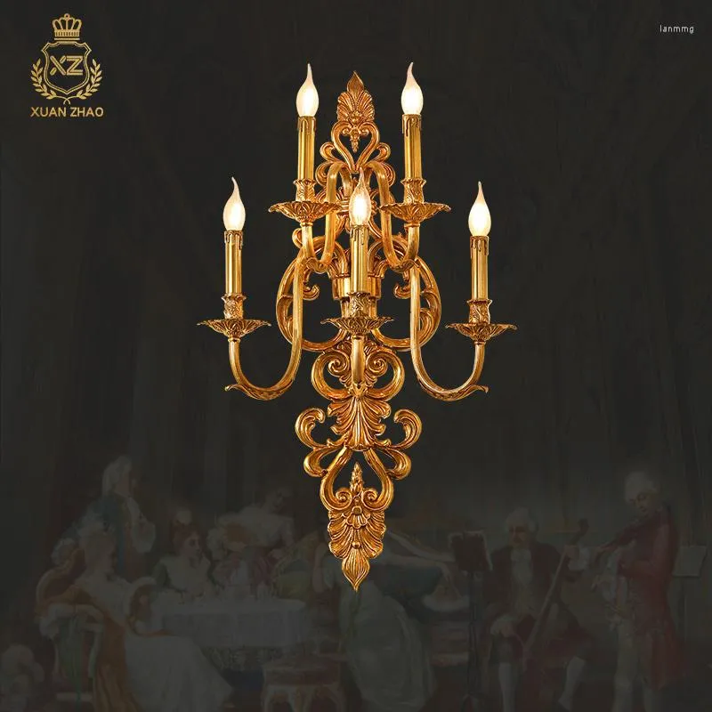 Lampada da parete XUANZHAO classico francese tutto rame squisito intagliato vintage candelabro intagliato a mano decorativo