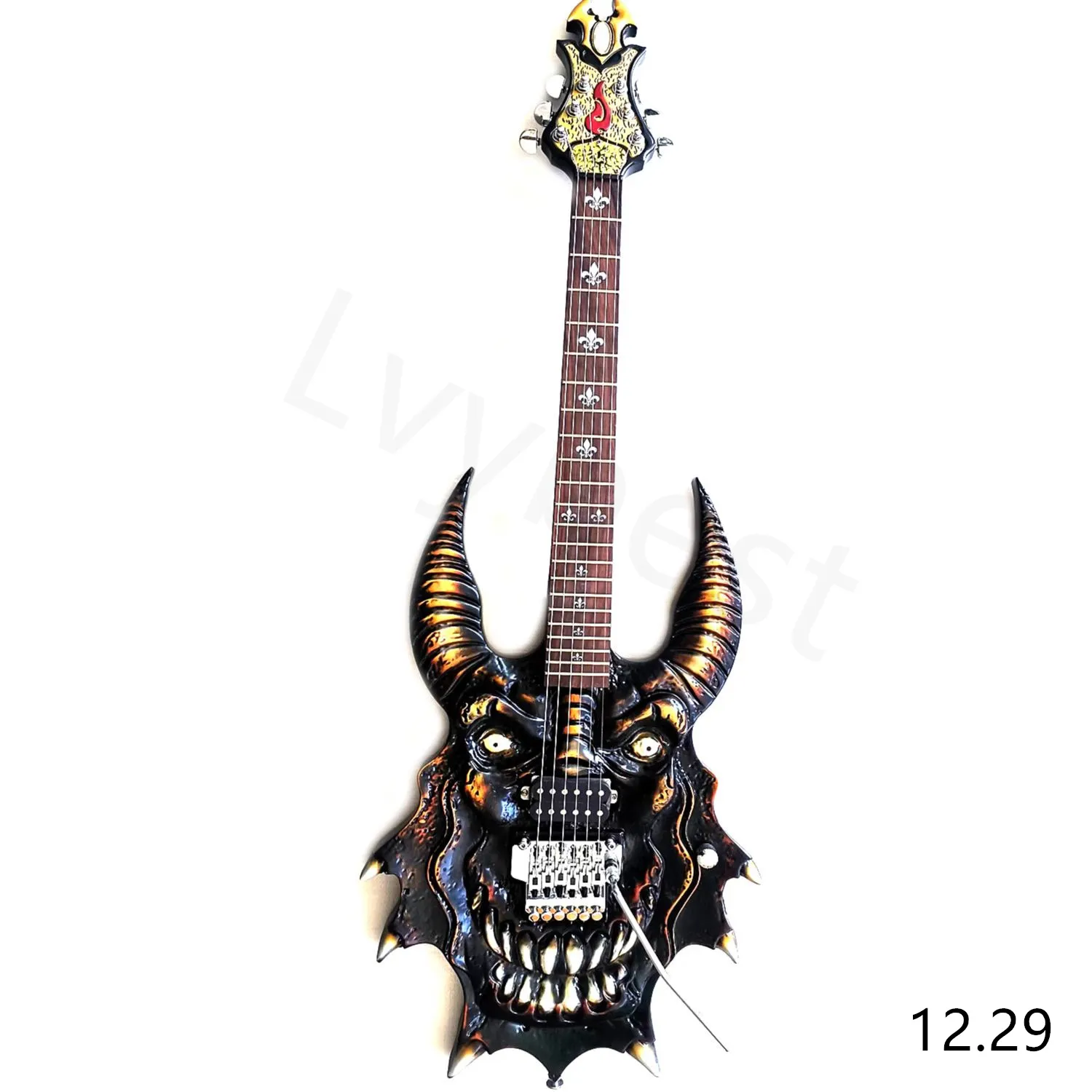 Hand Carved COW Skull Head Electric Guitar Colorful Painting FR Tremolo Bridge In Stork