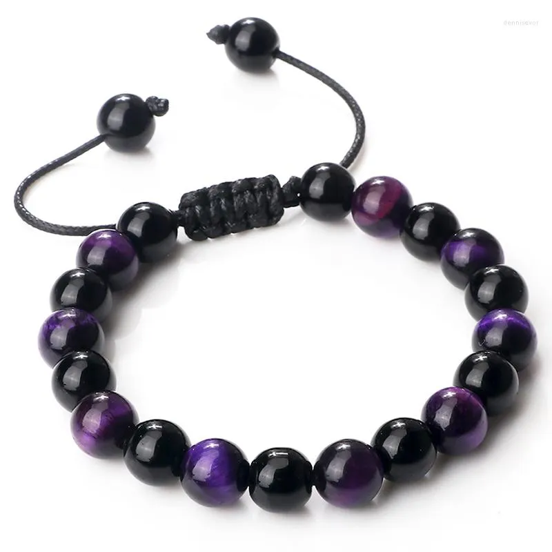 STRAND kleurrijke tijger eye kralen mannen armband handgemaakte charmes glanzende zwarte natuursteen gevlochten armbanden armbanden dames yoga sieraden