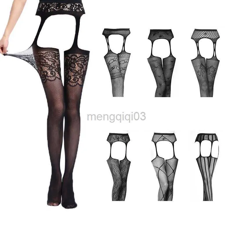 Meias meias pretas meias sexy sexy mulheres lingerie liga de malha elástica meias de peixe de cintura alta com meia -calça de meia -calça de meia