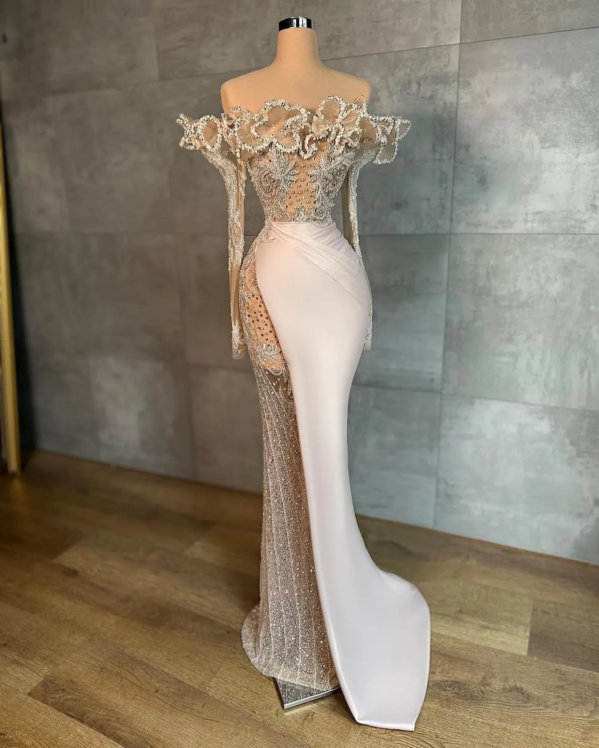 2023 May Aso Ebi Beaded Crystals Prom Dress Mermaid Satin Luxurious Evening Formal Party Second Reception Birthday Engagement Gowns Dress Robe De Soiree ZJ320