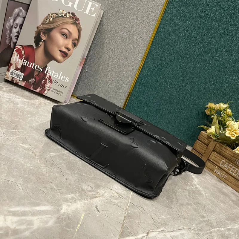 Men s Black Leather Crossbody Bag with Magnetic Clasp and S Lock Hardware Ambassadeur PM Messenger Small Square Handbag