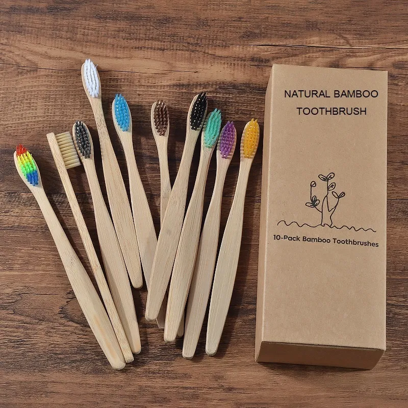 Toothbrush Design Mixed Color Bamboo Toothbrush Eco Friendly Wooden Tooth Brush Soft Bristle Tip Charcoal Adults Oral Care Toothbrush 230524