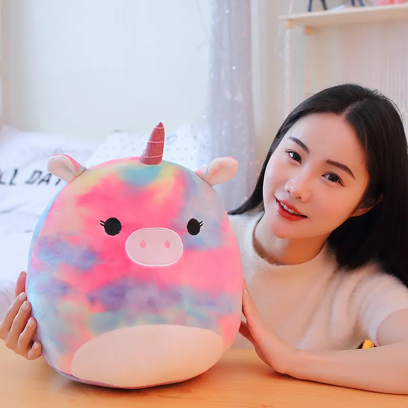 Cartoon animal rainbow unicorn pillow soft black and white cow doll plush toy cushion