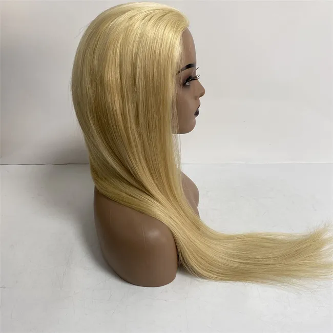 Cabelo -virgem europeu Humano Blonde Cor 613# misto 22# sedoso e reto 22 polegadas de longa renda cheia com perímetro PU perímetro para mulher européia