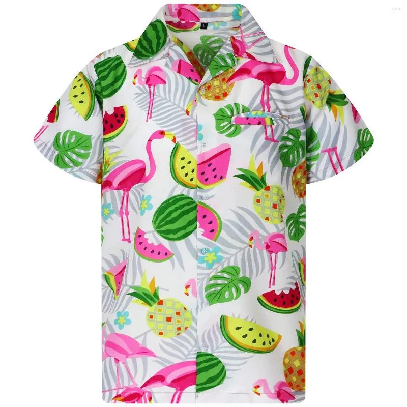 Chemises décontractées pour hommes Chemise hawaïenne d'été pour hommes pour hommes Flamingo Print Beach Button Mode Vêtements Tops Blouses Camisa Masculina