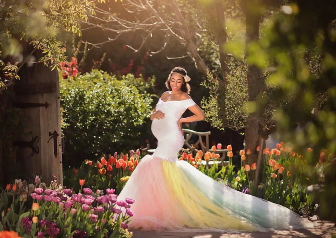Maternity Tutu Dress Pregnancy Rainbow Maxi Dress For Photo Shoot From Babiq03 13.43 DHgate.Com