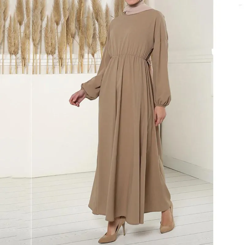 Casual Dresses Solid Muslim Fashion Hijab Dubai Abaya Long Women With Belt Islam Clothing African For Kaftan Robe