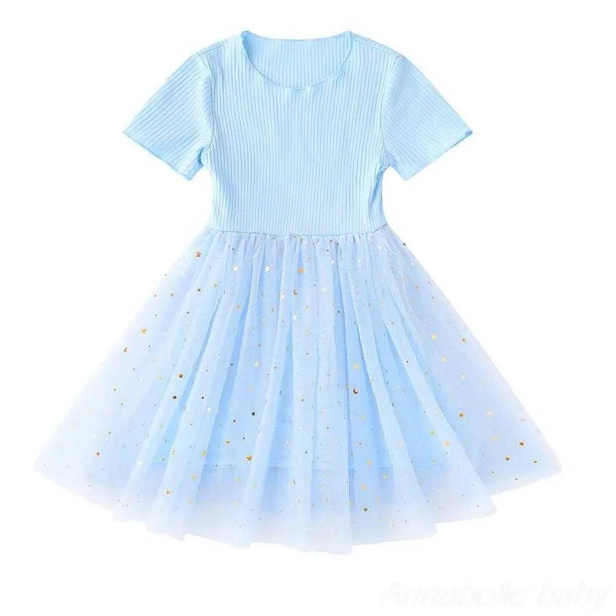 Girl's Dresses Blue Venus Sequin Girls' 1 2 3 5 9 11 2023 Summer Tulle Cotton Knee Length Dress Children's Clothing G220523