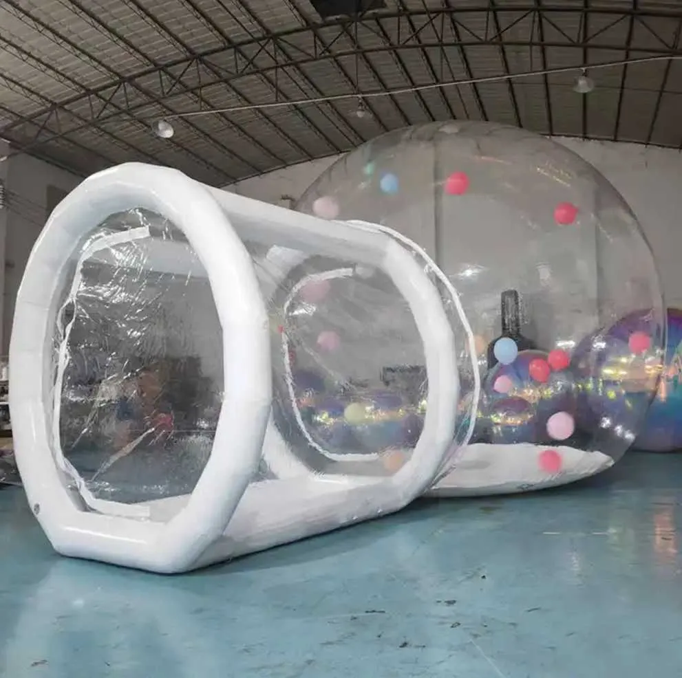 Kinderen 3/4/5m feest Clear opblaasbare bubbeltent met ballonnen opblaasbare bubble huist tent voor buitendata camping