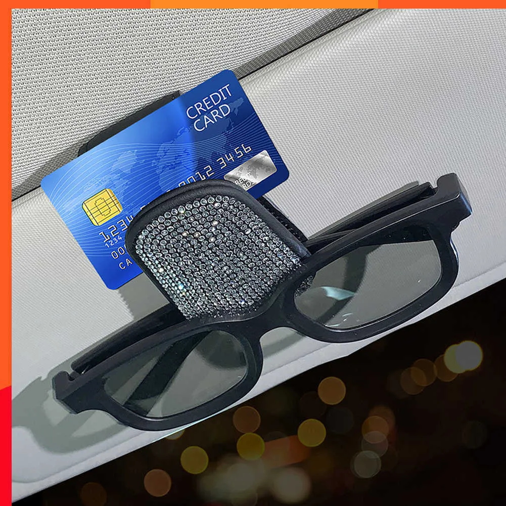 Neue Strass Auto Kristall Sonnenbrille Halter Auto Sonnenblende Brille Fall Clip Karte Ticket Ständer Verschluss Brillen Auto Zubehör