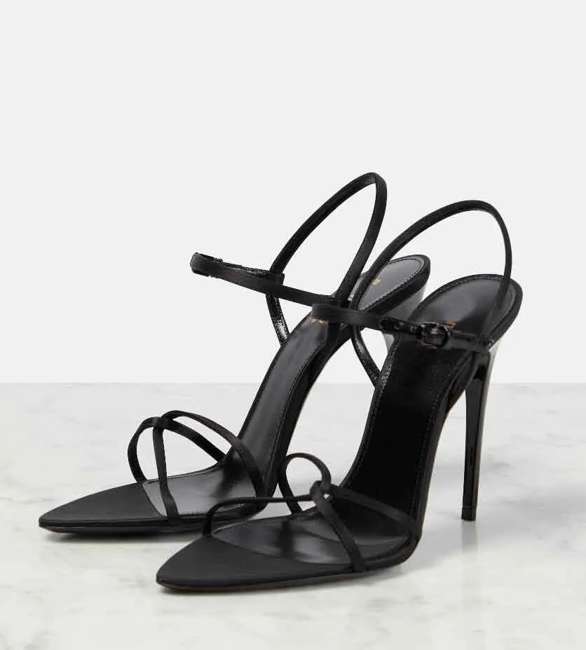 Top Brand Women Clara Sandals Shoes Silk Satine Pointed-Toe Stiletto Heels Lady Partid