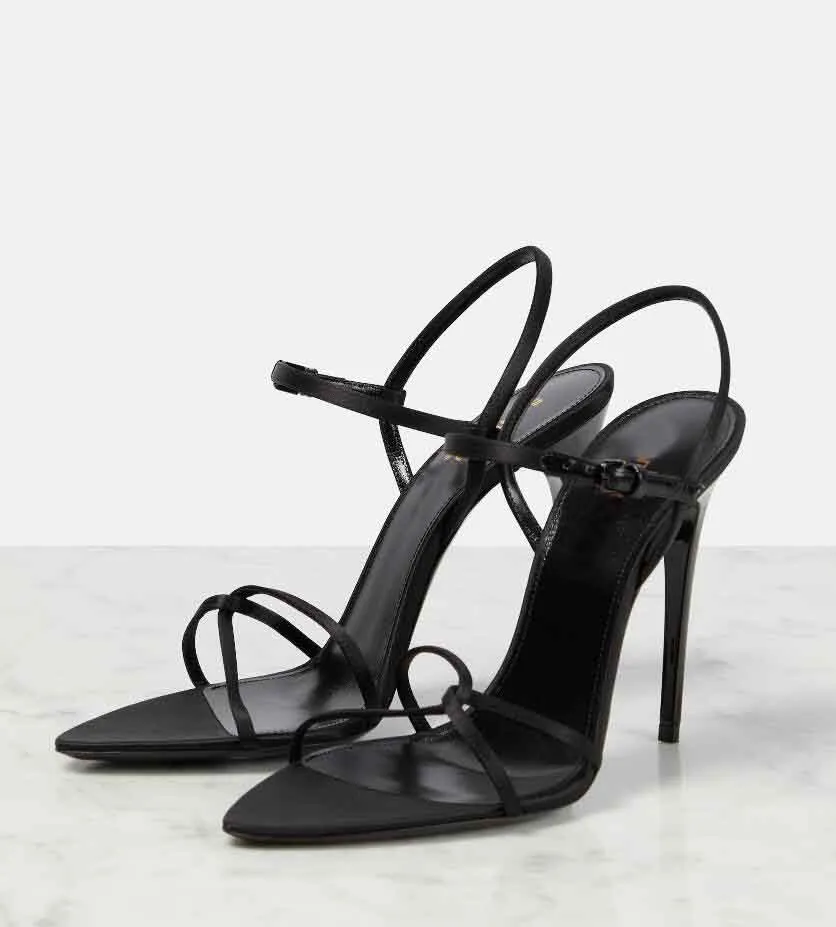 Women s Pointed Toe Stiletto Heel Ankle Strap Satin Sandals Wedding Party Shoes