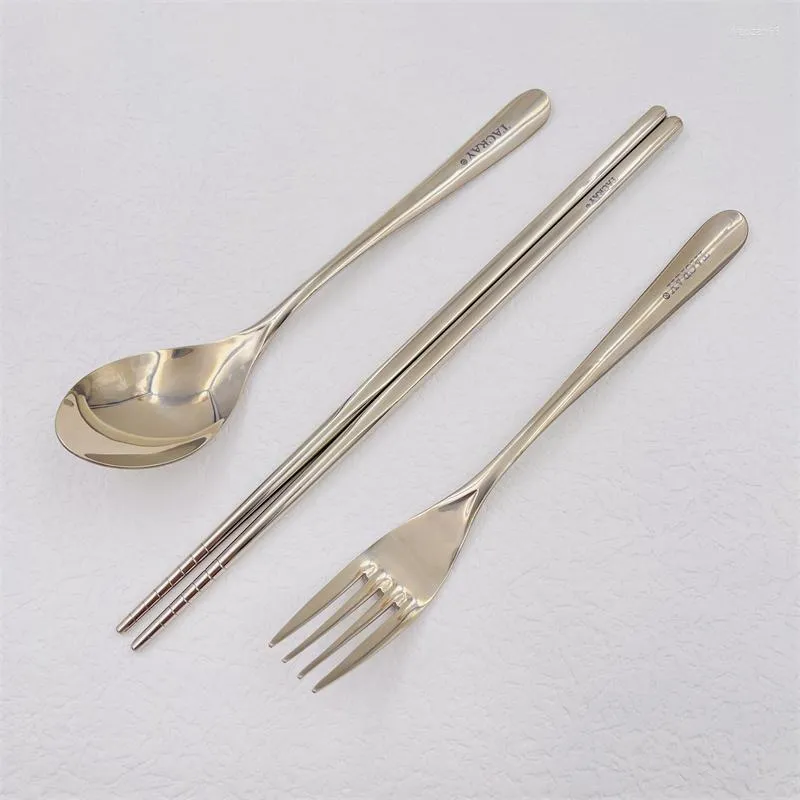 Conjuntos de utensílios de jantar tacray 3pcs/set grandes titânio tabela colher colher pico de pauzinhos longos manuse