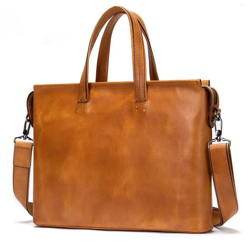 イブニングバッグ本革のメンズビジネスハンドバッグレトロファッショントップレイヤーブリーフケース大容量文書バッグ