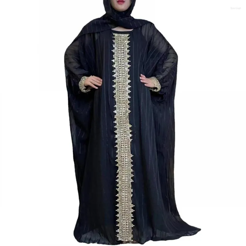 Etniska kläder Ramadan Eid Mubarak Abaya Dubai Kaftan Muslimsk klänning Islam Turkiet Bönkläder för kvinnor Robe Djellaba svart musulmane